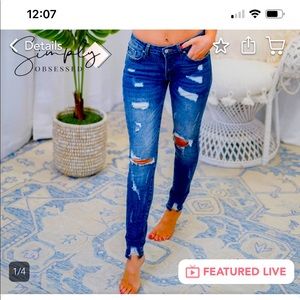 NWT - Kancan Mid Rise Distressed Skinny Jeans